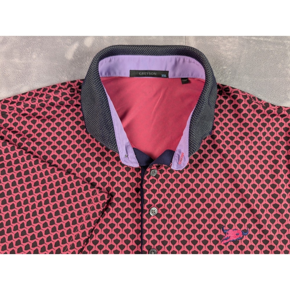 Greyson Shirt Men's XXL Pink Black Stingray Polo Golf Cow Skull Logo Poly